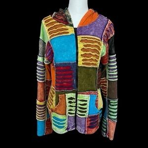 KPC Patchwork Hoodie Women’s Large Y2K Full Zip Zip Hippie